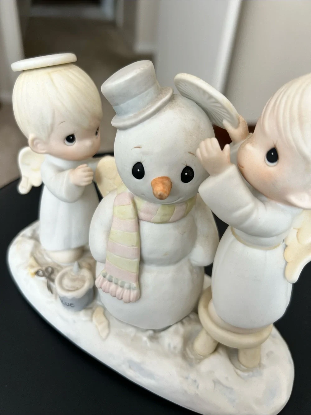 Precious Moments White Snowman with Pastel Scarf and Angels Figurine